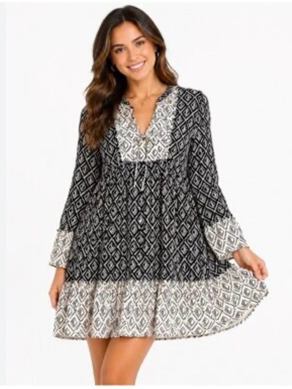 NWT ZARA Black & White Geometric Tiered Mini Dress